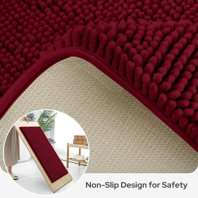 BYSURE Burgundy Red Bathroom Rugs Sets 3 Piece Non Slip Extra Absorbent Plush Chenille Soft Washable Bath Mats - Image 5